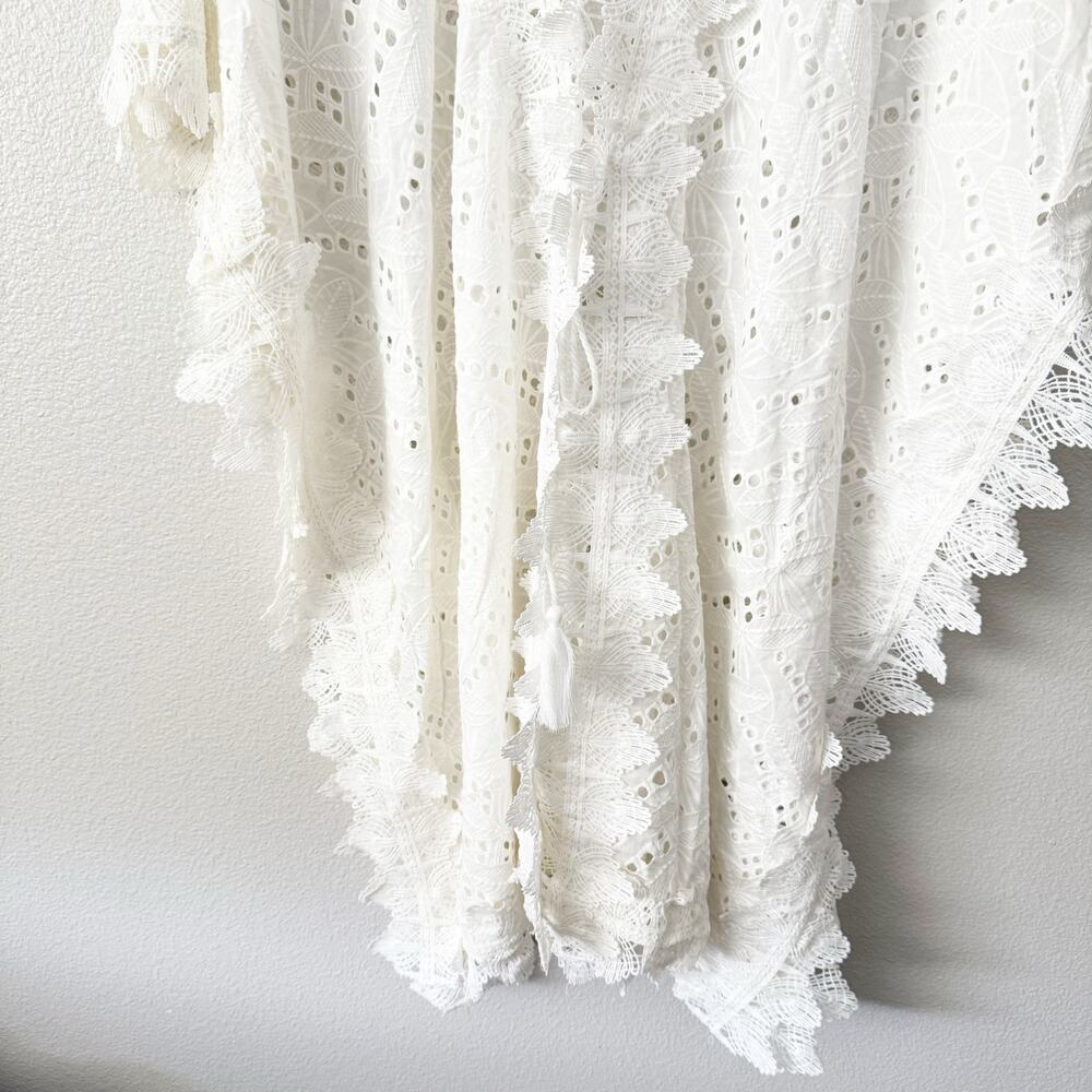 DANCE & MARVEL | Lace Eyelet Cover Up Kimono Wrap Tie  White Oversized | Small - Picture 2 of 9